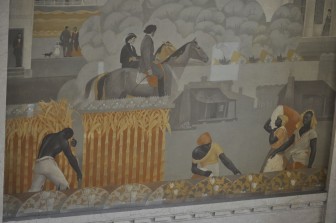 A detail of cotton pickers from the Jefferson County Courthouse murals.  