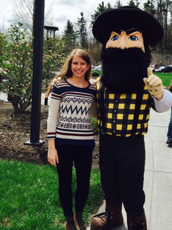 Meagan Williams poses with Yosef, Appalachian State University's mascot.