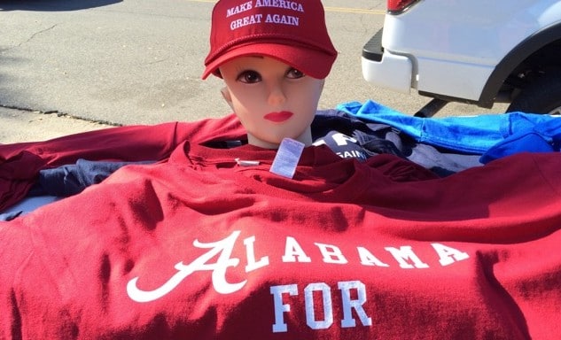 Venders sold UA-themed Donald Trump shirts outside the Birmingham-Jefferson Convention Complex.