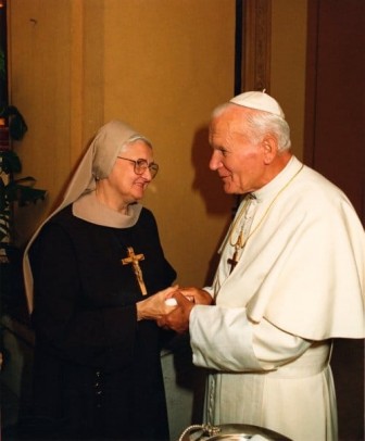 Mother visiting Pope John Paul II, now Saint John Paul II.