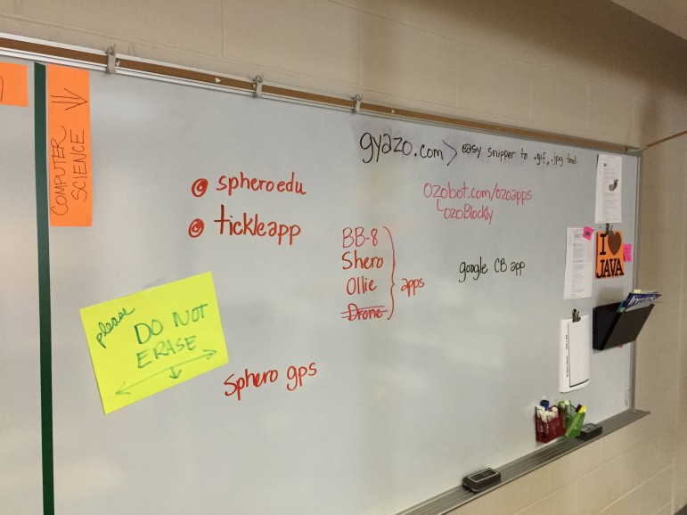 Just some of the information all over Jill Westerlund's computer science classroom in Hoover High School.
