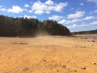 Dust is kicked up by the wind on the drought-stricken shores of Lake Purdy south of Birmingham. The lake is one of the main water sources for the Birmingham Waters Works Board. 